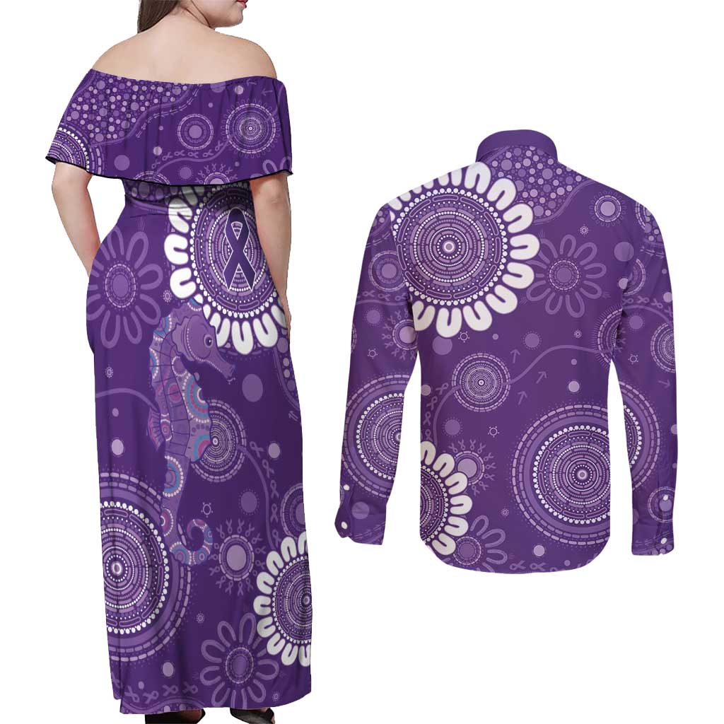 Sea Horse Australia Epilepsy Awareness Couples Matching Off Shoulder Maxi Dress and Long Sleeve Button Shirt - Aussie Hoodie