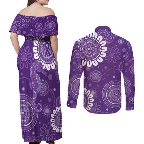 Sea Horse Australia Epilepsy Awareness Couples Matching Off Shoulder Maxi Dress and Long Sleeve Button Shirt - Aussie Hoodie