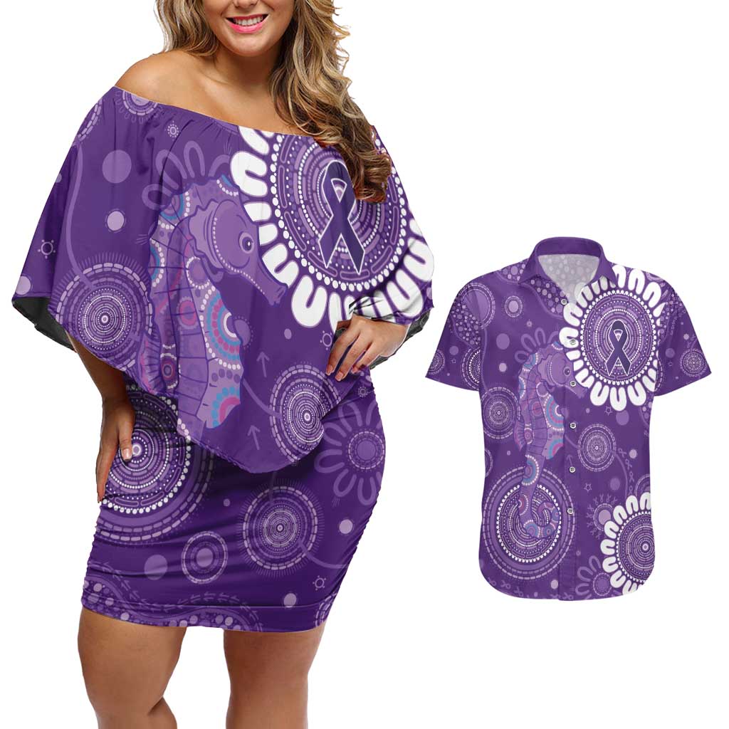 Sea Horse Australia Epilepsy Awareness Couples Matching Off Shoulder Short Dress and Hawaiian Shirt - Aussie Hoodie