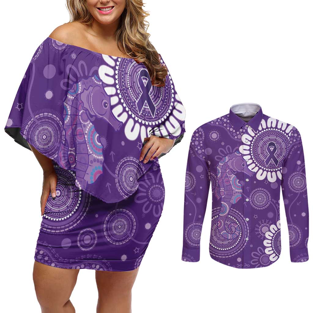 Sea Horse Australia Epilepsy Awareness Couples Matching Off Shoulder Short Dress and Long Sleeve Button Shirt - Aussie Hoodie