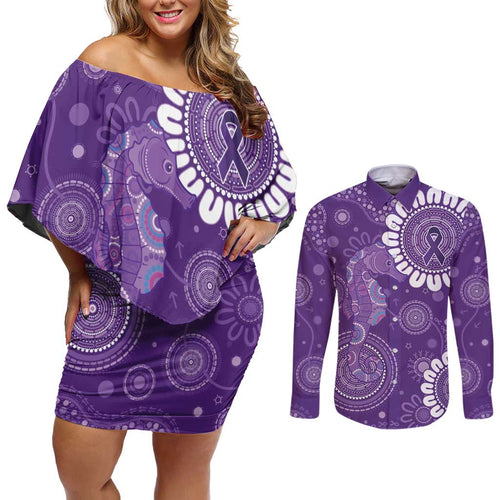 Sea Horse Australia Epilepsy Awareness Couples Matching Off Shoulder Short Dress and Long Sleeve Button Shirt - Aussie Hoodie