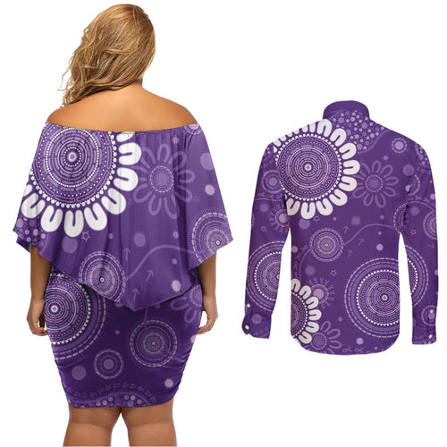 Sea Horse Australia Epilepsy Awareness Couples Matching Off Shoulder Short Dress and Long Sleeve Button Shirt - Aussie Hoodie