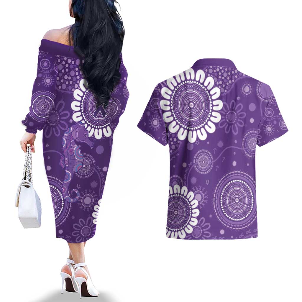 Sea Horse Australia Epilepsy Awareness Couples Matching Off The Shoulder Long Sleeve Dress and Hawaiian Shirt - Aussie Hoodie