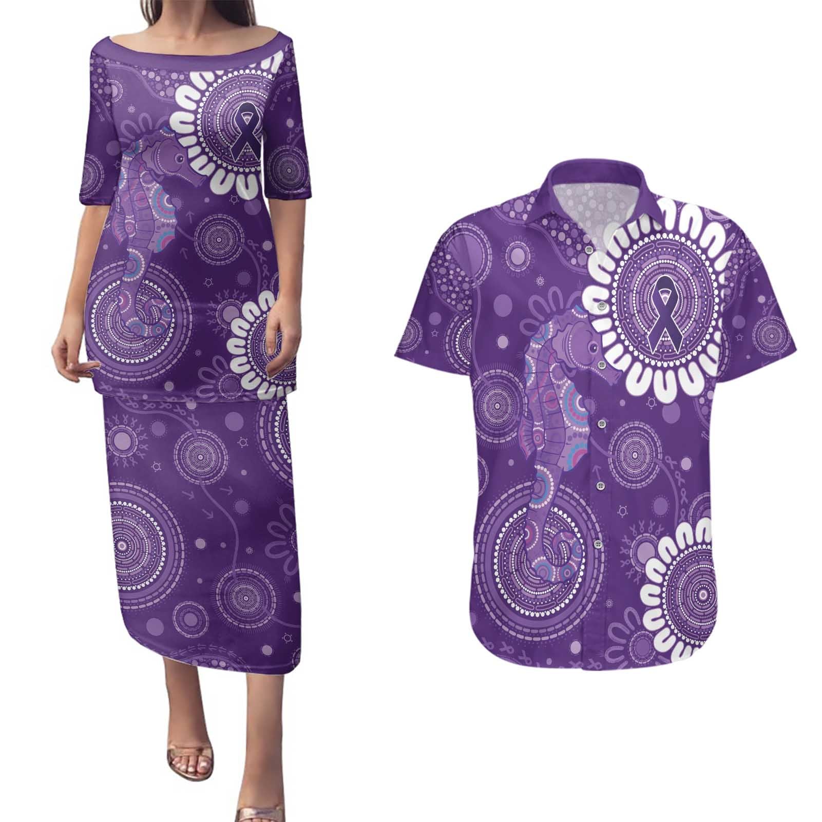 Sea Horse Australia Epilepsy Awareness Couples Matching Puletasi and Hawaiian Shirt - Aussie Hoodie