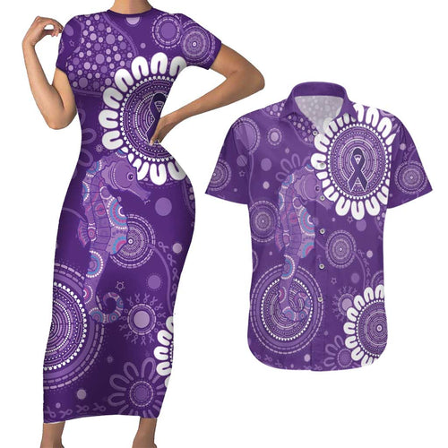 Sea Horse Australia Epilepsy Awareness Couples Matching Short Sleeve Bodycon Dress and Hawaiian Shirt - Aussie Hoodie