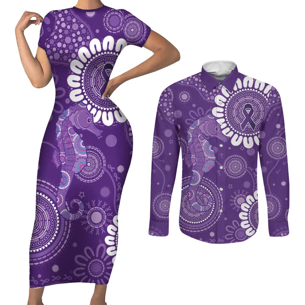 Sea Horse Australia Epilepsy Awareness Couples Matching Short Sleeve Bodycon Dress and Long Sleeve Button Shirt - Aussie Hoodie