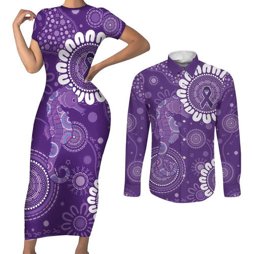 Sea Horse Australia Epilepsy Awareness Couples Matching Short Sleeve Bodycon Dress and Long Sleeve Button Shirt - Aussie Hoodie