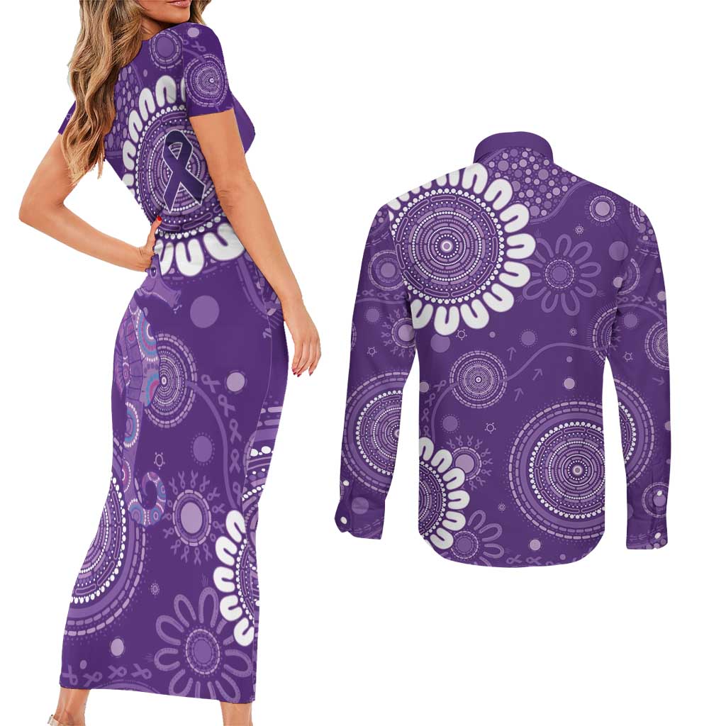 Sea Horse Australia Epilepsy Awareness Couples Matching Short Sleeve Bodycon Dress and Long Sleeve Button Shirt - Aussie Hoodie