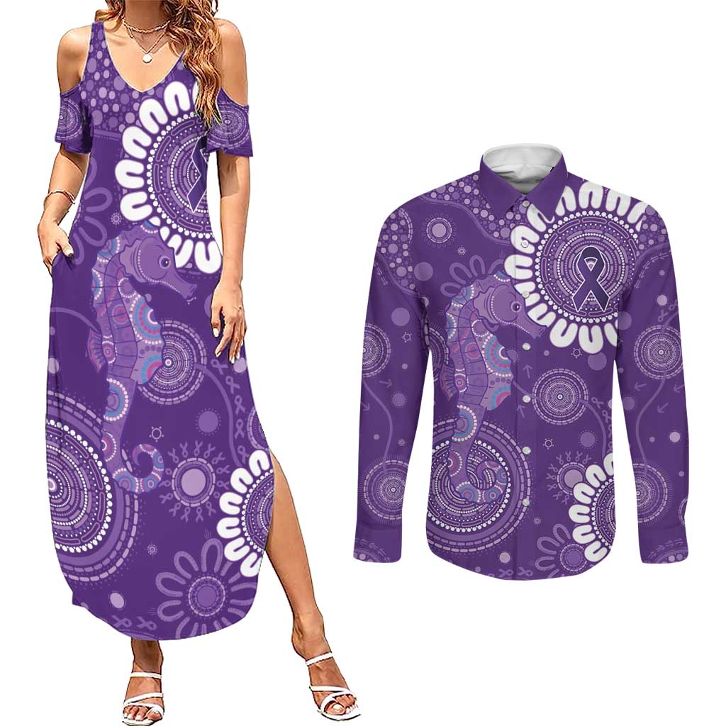 Sea Horse Australia Epilepsy Awareness Couples Matching Summer Maxi Dress and Long Sleeve Button Shirt - Aussie Hoodie