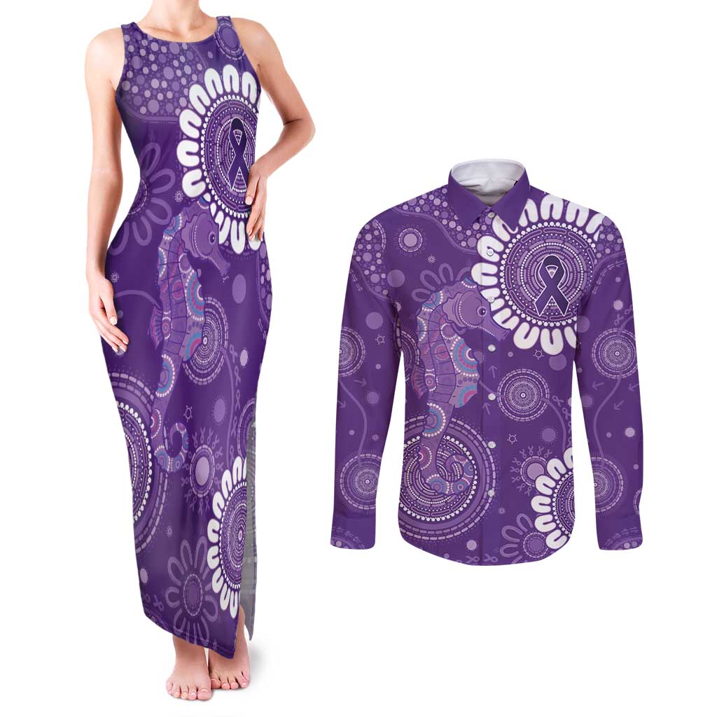 Sea Horse Australia Epilepsy Awareness Couples Matching Tank Maxi Dress and Long Sleeve Button Shirt - Aussie Hoodie