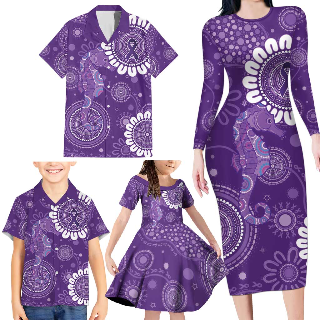 Sea Horse Australia Epilepsy Awareness Family Matching Long Sleeve Bodycon Dress and Hawaiian Shirt - Aussie Hoodie
