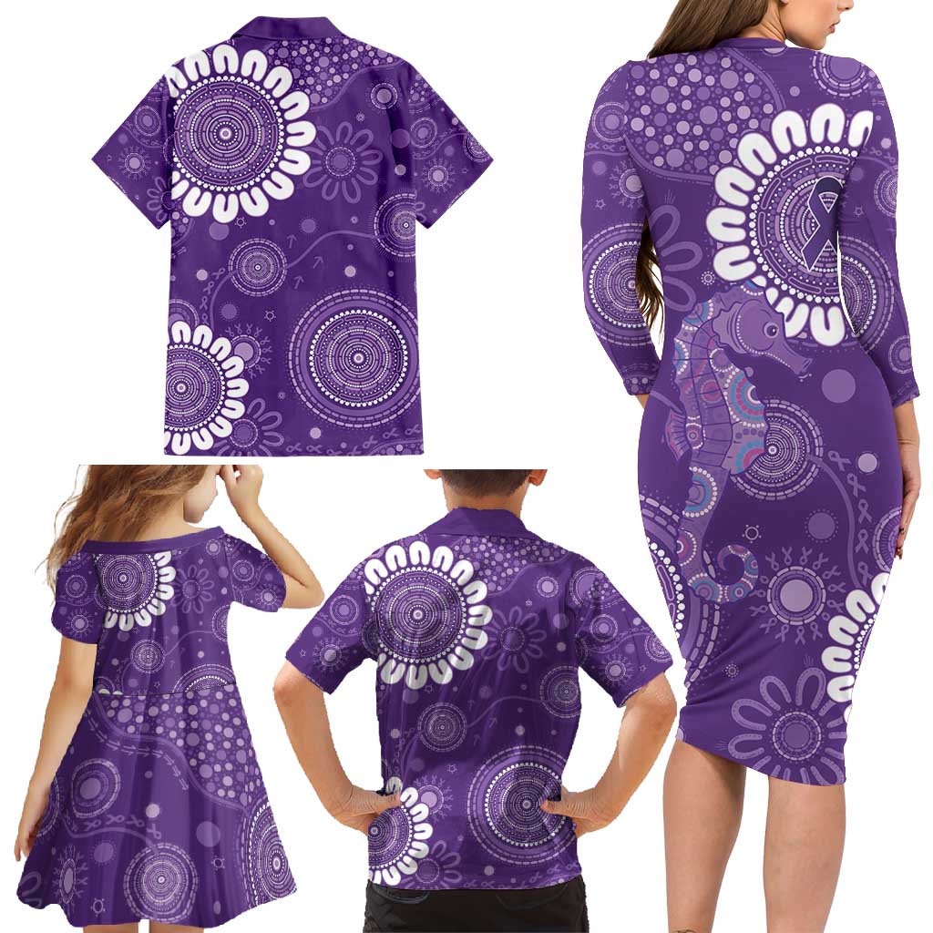 Sea Horse Australia Epilepsy Awareness Family Matching Long Sleeve Bodycon Dress and Hawaiian Shirt - Aussie Hoodie