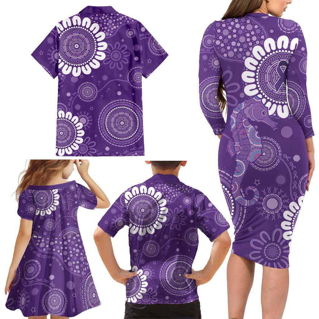 Sea Horse Australia Epilepsy Awareness Family Matching Long Sleeve Bodycon Dress and Hawaiian Shirt - Aussie Hoodie