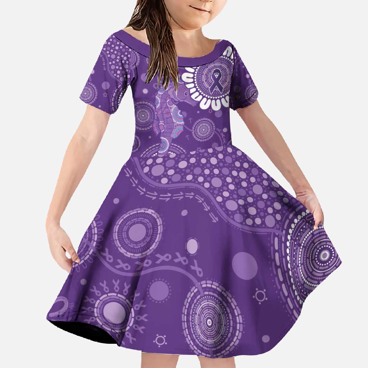 Sea Horse Australia Epilepsy Awareness Family Matching Off The Shoulder Long Sleeve Dress and Hawaiian Shirt - Aussie Hoodie