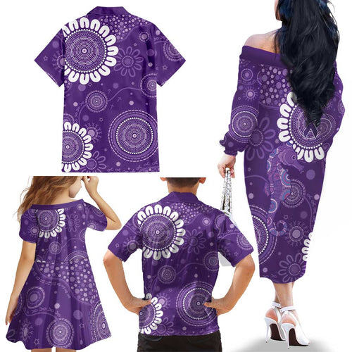Sea Horse Australia Epilepsy Awareness Family Matching Off The Shoulder Long Sleeve Dress and Hawaiian Shirt - Aussie Hoodie