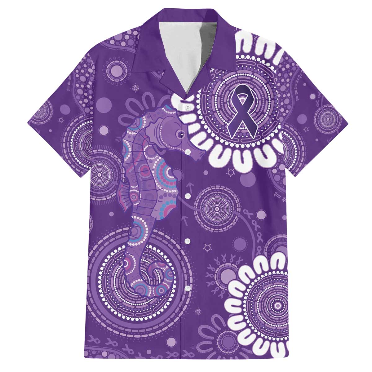 Sea Horse Australia Epilepsy Awareness Family Matching Off The Shoulder Long Sleeve Dress and Hawaiian Shirt - Aussie Hoodie