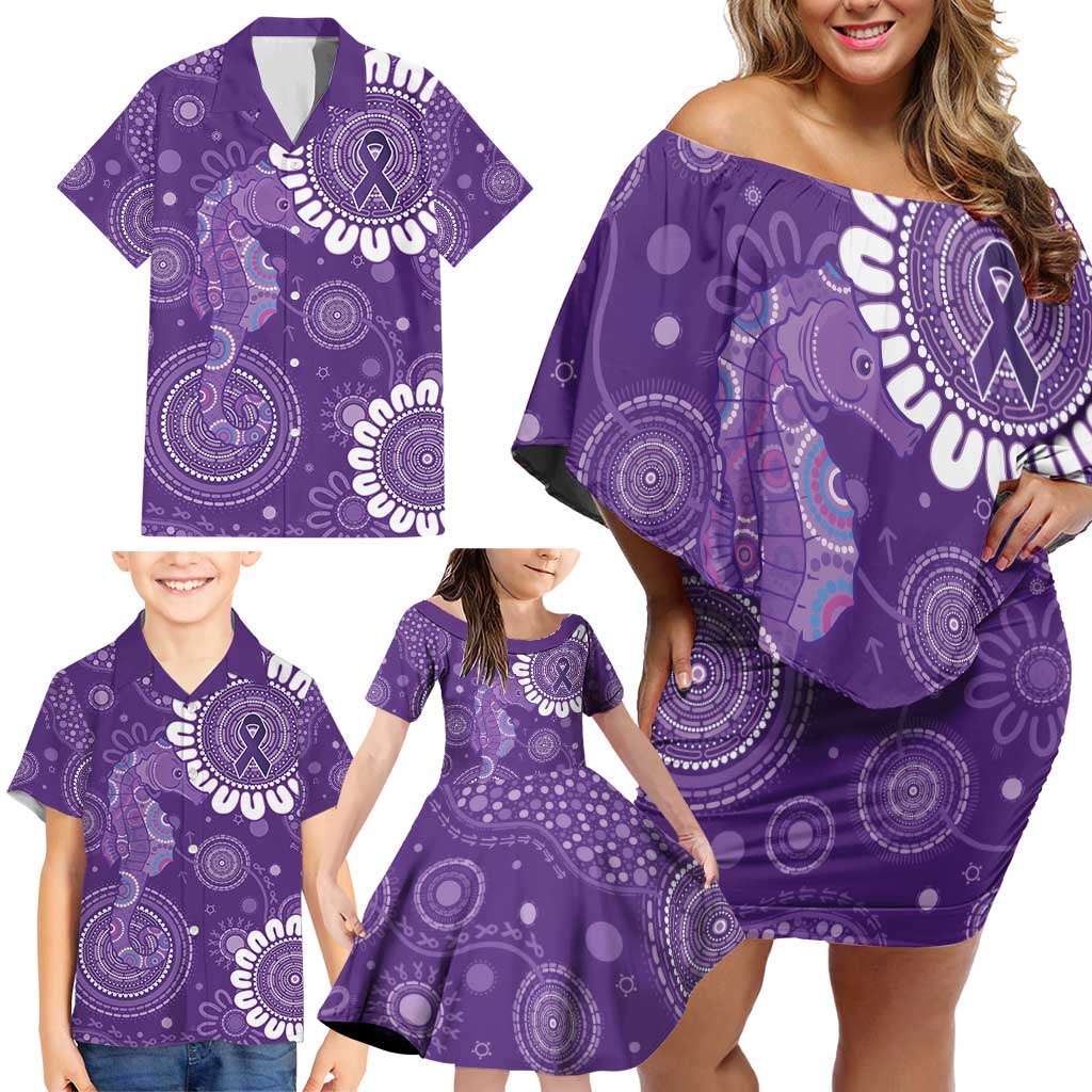 Sea Horse Australia Epilepsy Awareness Family Matching Off Shoulder Short Dress and Hawaiian Shirt - Aussie Hoodie
