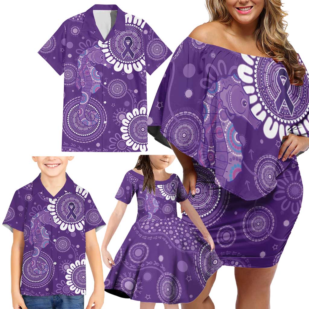 Sea Horse Australia Epilepsy Awareness Family Matching Off Shoulder Short Dress and Hawaiian Shirt - Aussie Hoodie