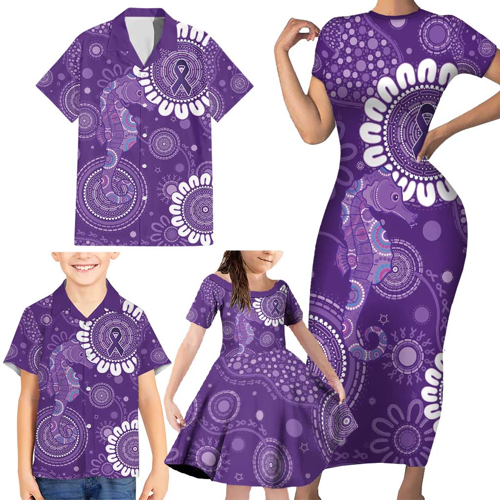 Sea Horse Australia Epilepsy Awareness Family Matching Short Sleeve Bodycon Dress and Hawaiian Shirt - Aussie Hoodie