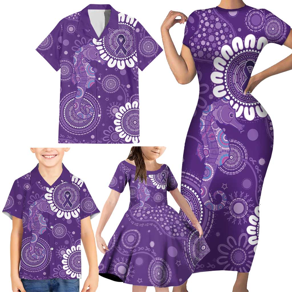Sea Horse Australia Epilepsy Awareness Family Matching Short Sleeve Bodycon Dress and Hawaiian Shirt - Aussie Hoodie