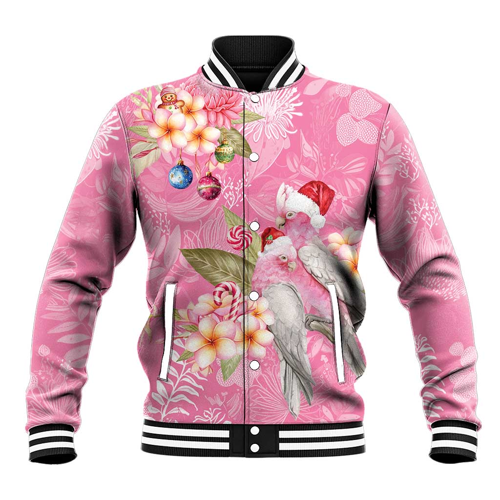 Joyful Pink Cockatoo Baseball Jacket Australia Christmas Vibes - Aussie Hoodie
