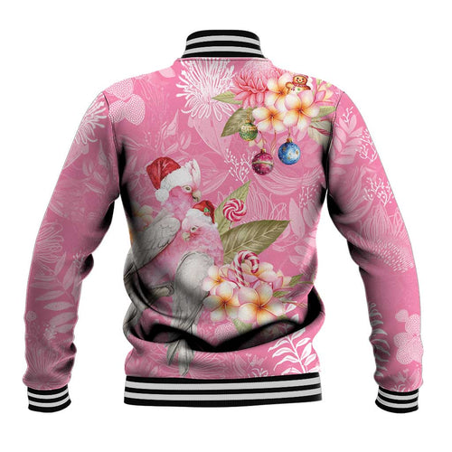 Joyful Pink Cockatoo Baseball Jacket Australia Christmas Vibes - Aussie Hoodie