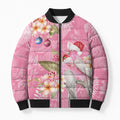 Joyful Pink Cockatoo Bomber Puffer Jacket Australia Christmas Vibes - Aussie Hoodie