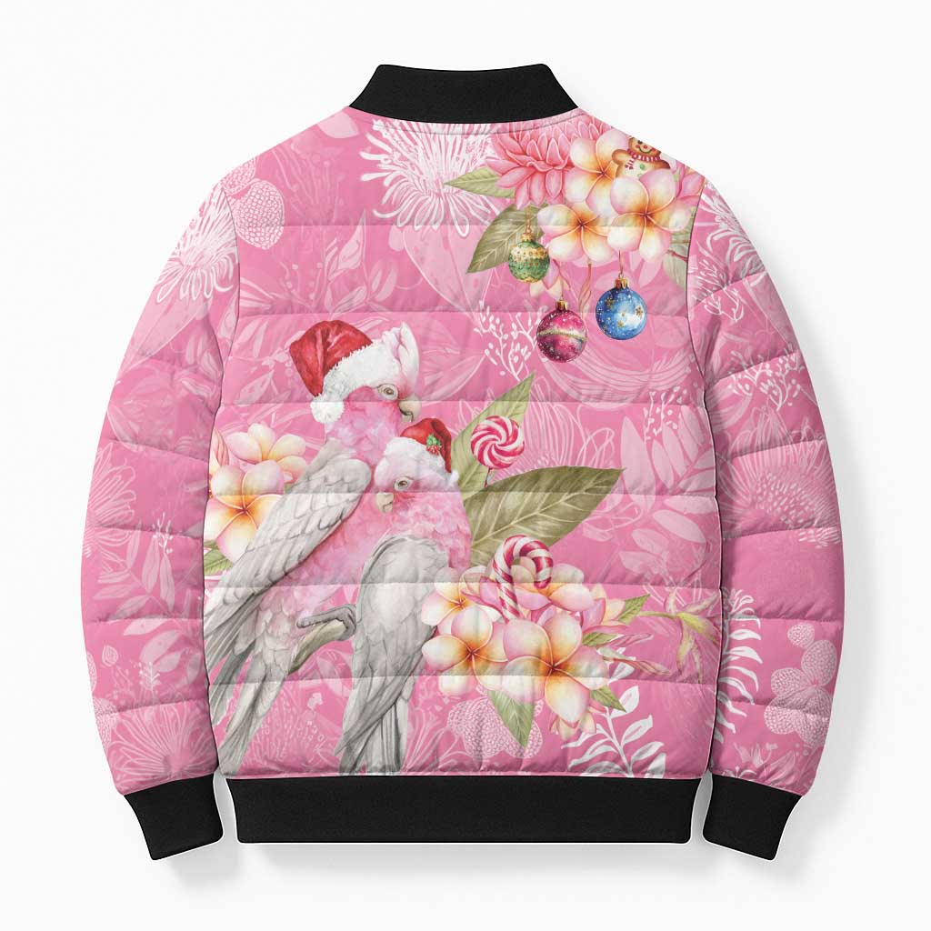 Joyful Pink Cockatoo Bomber Puffer Jacket Australia Christmas Vibes - Aussie Hoodie