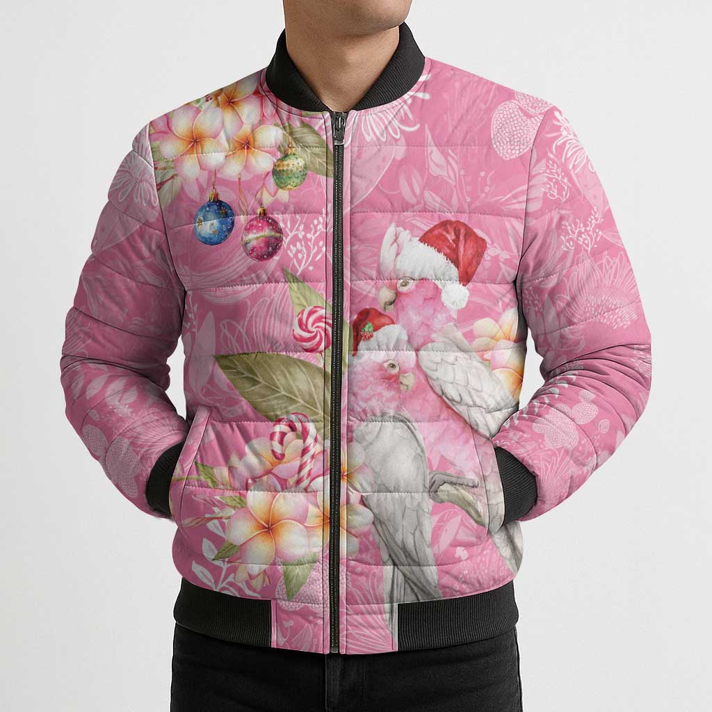 Joyful Pink Cockatoo Bomber Puffer Jacket Australia Christmas Vibes - Aussie Hoodie