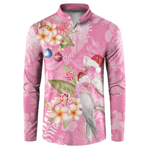 Joyful Pink Cockatoo Button Sweatshirt Australia Christmas Vibes - Aussie Hoodie