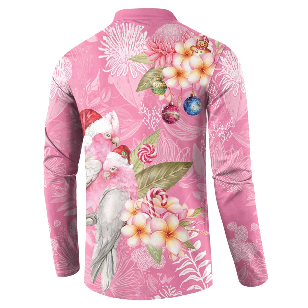 Joyful Pink Cockatoo Button Sweatshirt Australia Christmas Vibes - Aussie Hoodie