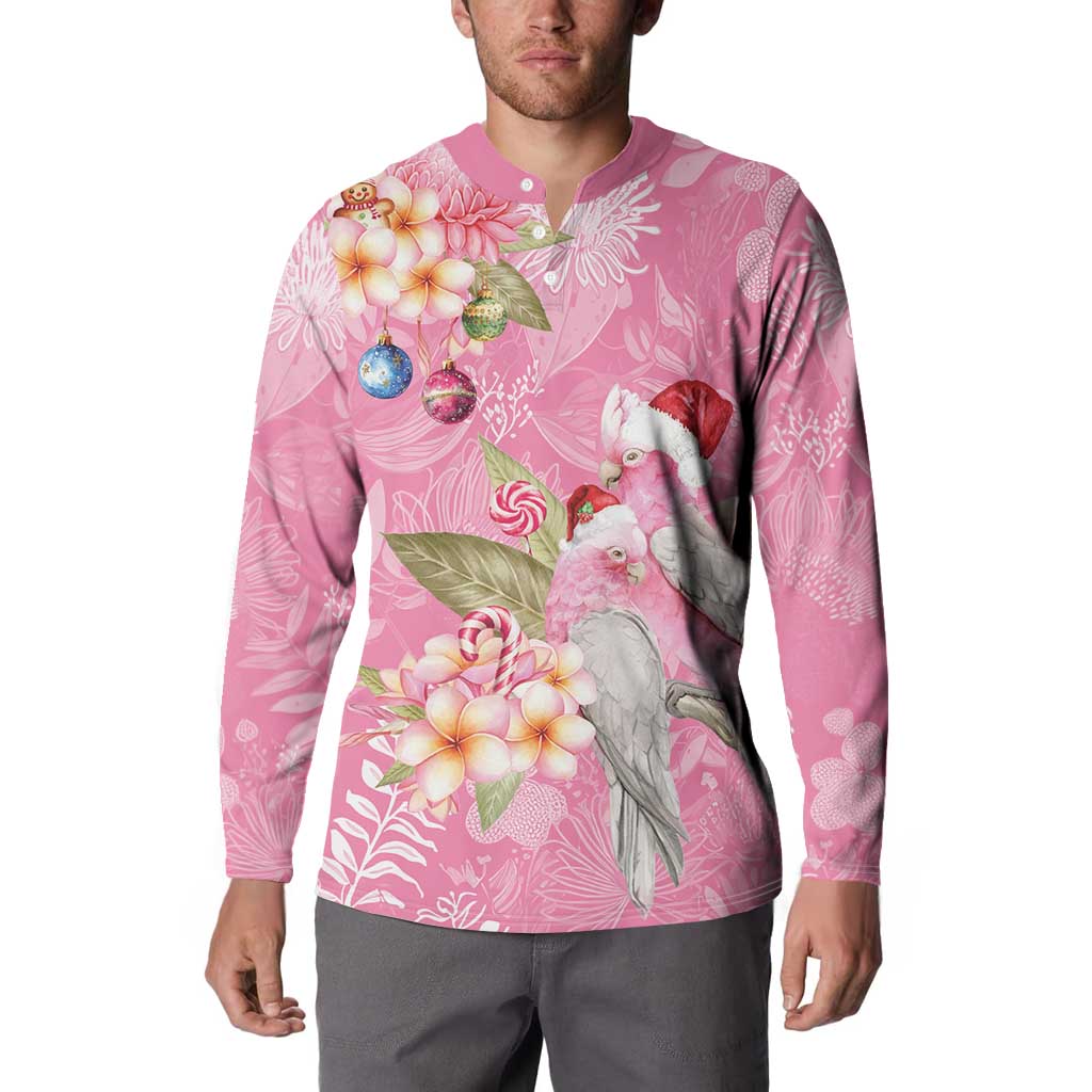 Joyful Pink Cockatoo Button Sweatshirt Australia Christmas Vibes - Aussie Hoodie