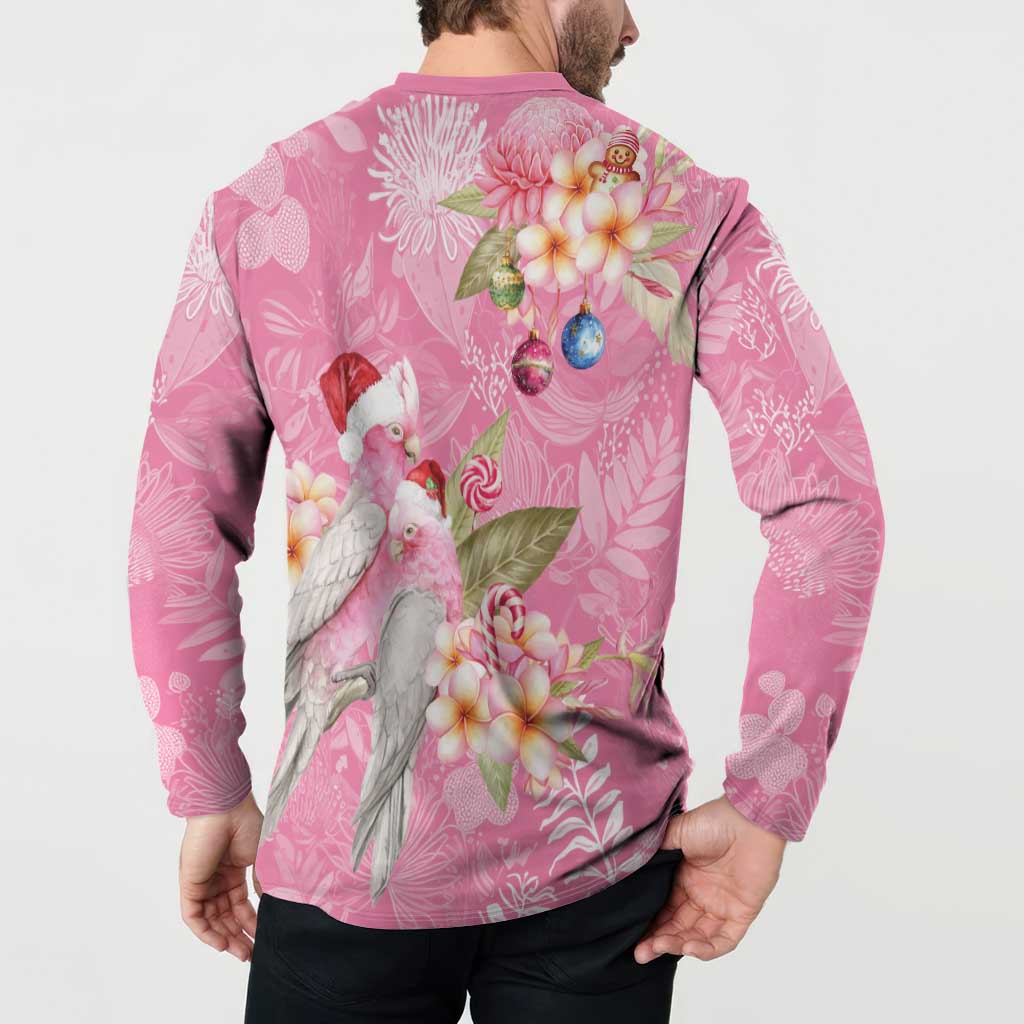 Joyful Pink Cockatoo Button Sweatshirt Australia Christmas Vibes - Aussie Hoodie