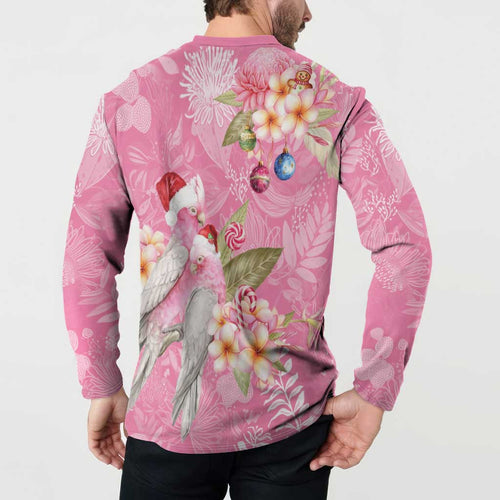 Joyful Pink Cockatoo Button Sweatshirt Australia Christmas Vibes - Aussie Hoodie