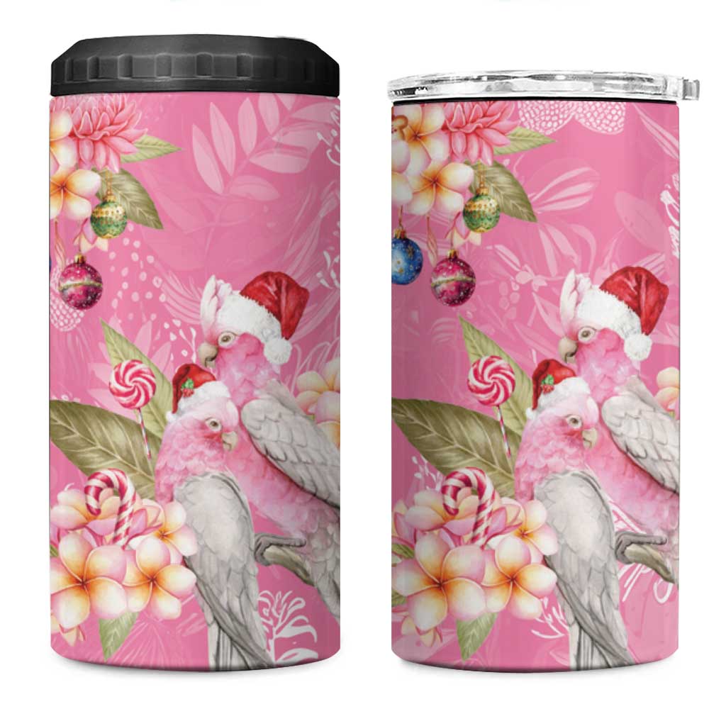 Joyful Pink Cockatoo 4 in 1 Can Cooler Tumbler Australia Christmas Vibes - Aussie Hoodie