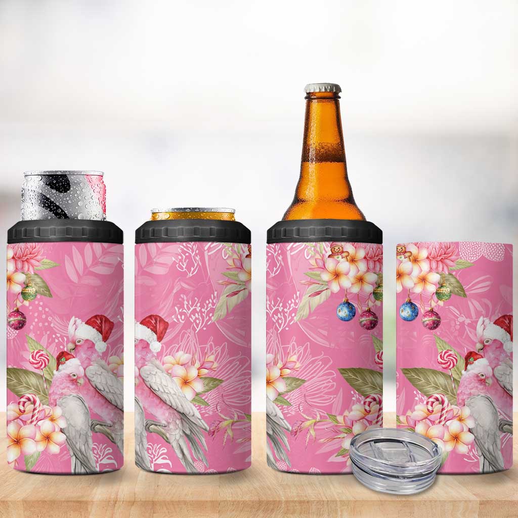 Joyful Pink Cockatoo 4 in 1 Can Cooler Tumbler Australia Christmas Vibes - Aussie Hoodie