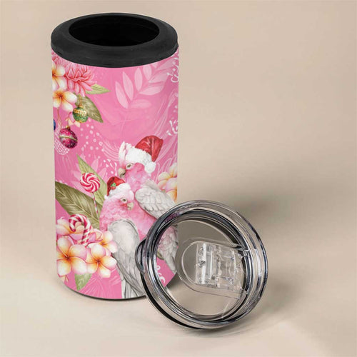 Joyful Pink Cockatoo 4 in 1 Can Cooler Tumbler Australia Christmas Vibes - Aussie Hoodie