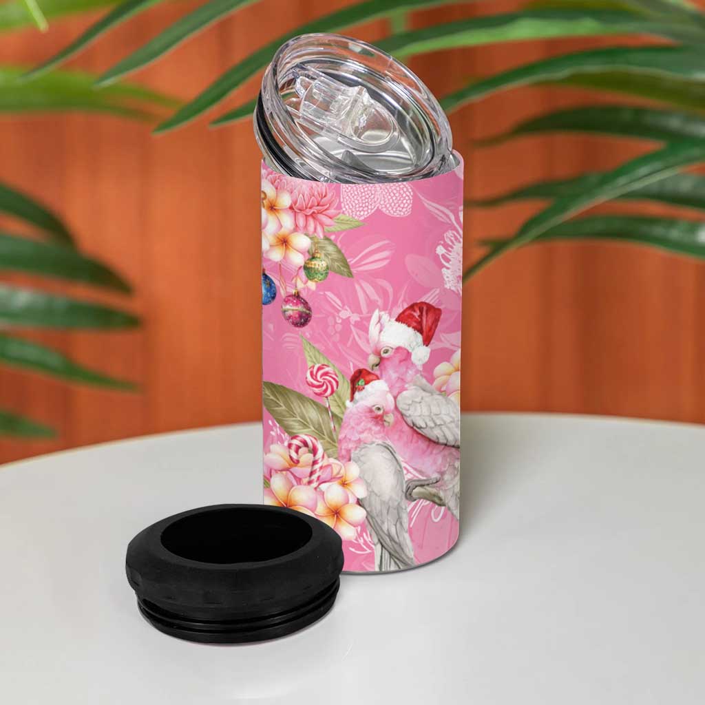 Joyful Pink Cockatoo 4 in 1 Can Cooler Tumbler Australia Christmas Vibes - Aussie Hoodie