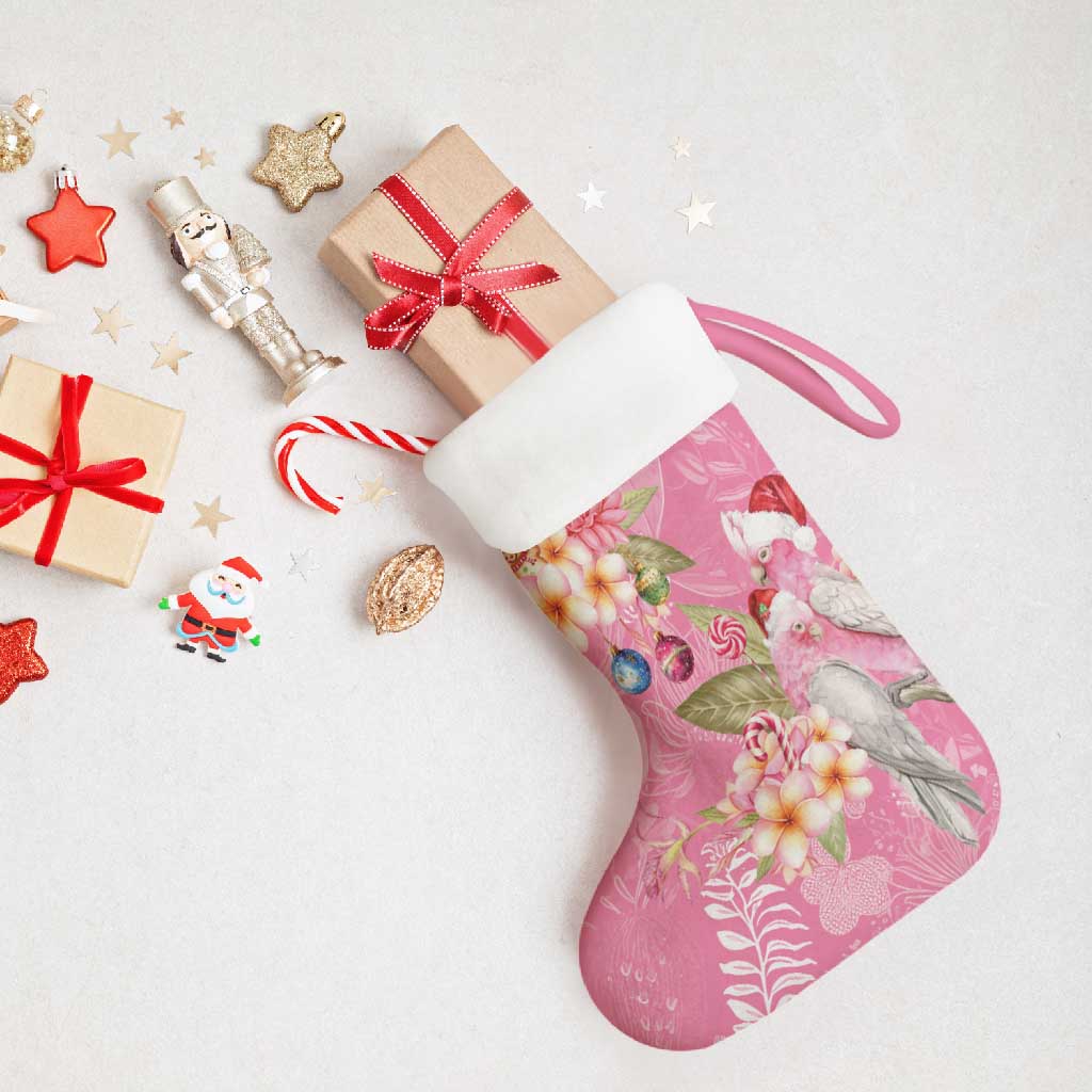 Joyful Pink Cockatoo Christmas Stocking Australia Christmas Vibes - Aussie Hoodie