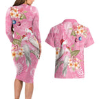 Joyful Pink Cockatoo Couples Matching Long Sleeve Bodycon Dress and Hawaiian Shirt Australia Christmas Vibes - Aussie Hoodie