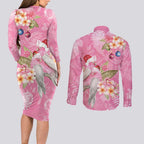 Joyful Pink Cockatoo Couples Matching Long Sleeve Bodycon Dress and Long Sleeve Button Shirt Australia Christmas Vibes - Aussie Hoodie
