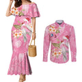 Joyful Pink Cockatoo Couples Matching Mermaid Dress and Long Sleeve Button Shirt Australia Christmas Vibes - Aussie Hoodie