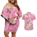 Joyful Pink Cockatoo Couples Matching Off Shoulder Short Dress and Hawaiian Shirt Australia Christmas Vibes - Aussie Hoodie