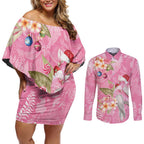 Joyful Pink Cockatoo Couples Matching Off Shoulder Short Dress and Long Sleeve Button Shirt Australia Christmas Vibes - Aussie Hoodie