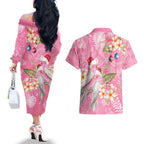 Joyful Pink Cockatoo Couples Matching Off The Shoulder Long Sleeve Dress and Hawaiian Shirt Australia Christmas Vibes - Aussie Hoodie