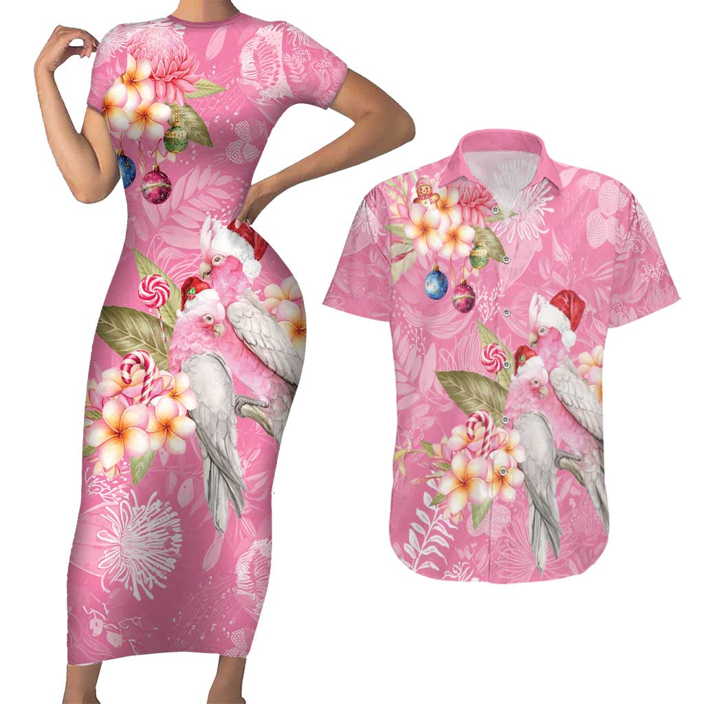 Joyful Pink Cockatoo Couples Matching Short Sleeve Bodycon Dress and Hawaiian Shirt Australia Christmas Vibes - Aussie Hoodie