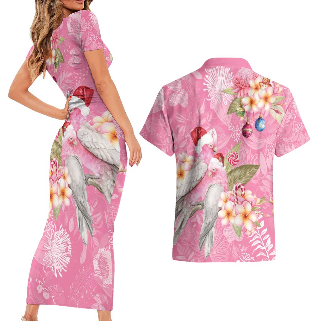 Joyful Pink Cockatoo Couples Matching Short Sleeve Bodycon Dress and Hawaiian Shirt Australia Christmas Vibes - Aussie Hoodie
