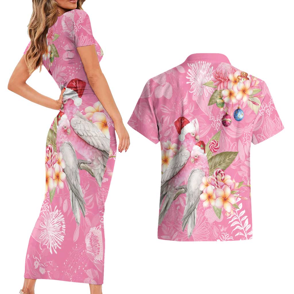 Joyful Pink Cockatoo Couples Matching Short Sleeve Bodycon Dress and Hawaiian Shirt Australia Christmas Vibes - Aussie Hoodie