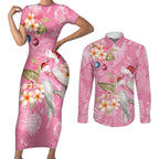 Joyful Pink Cockatoo Couples Matching Short Sleeve Bodycon Dress and Long Sleeve Button Shirt Australia Christmas Vibes - Aussie Hoodie