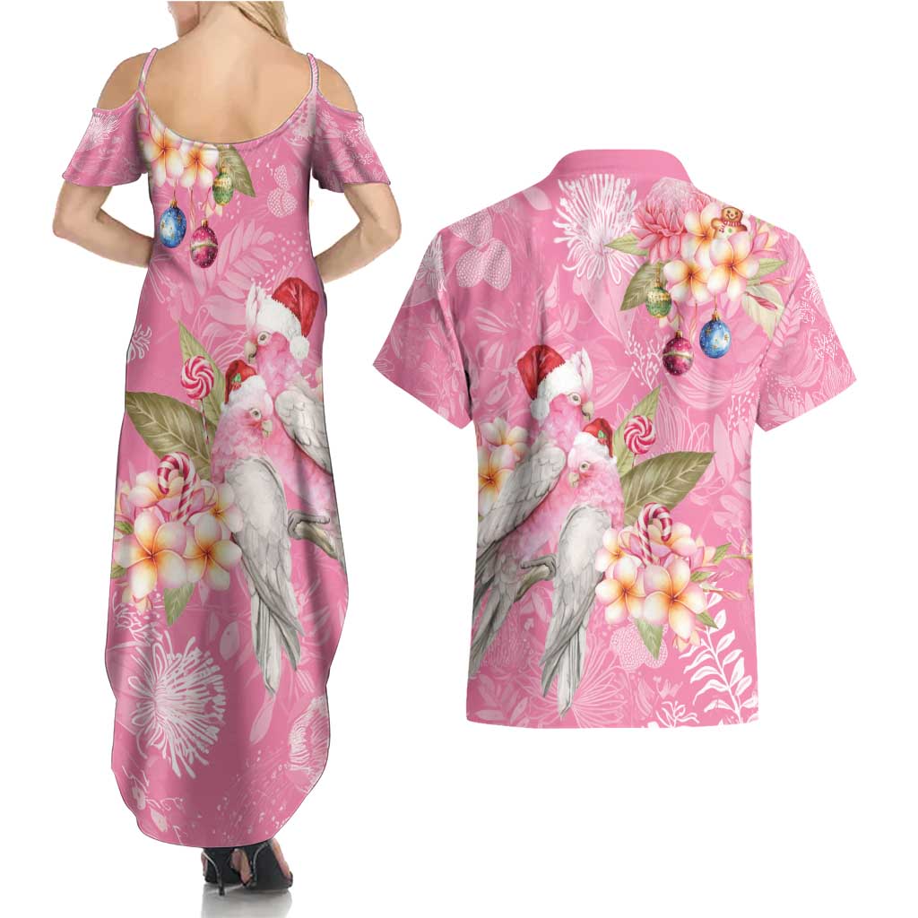 Joyful Pink Cockatoo Couples Matching Summer Maxi Dress and Hawaiian Shirt Australia Christmas Vibes - Aussie Hoodie